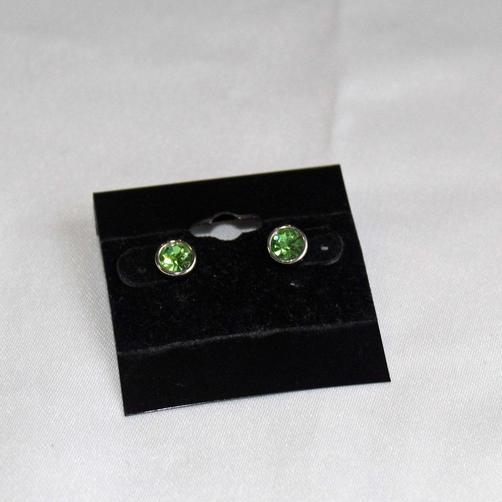 Lia Sophia Silver Earrings with Light Green Birthstone